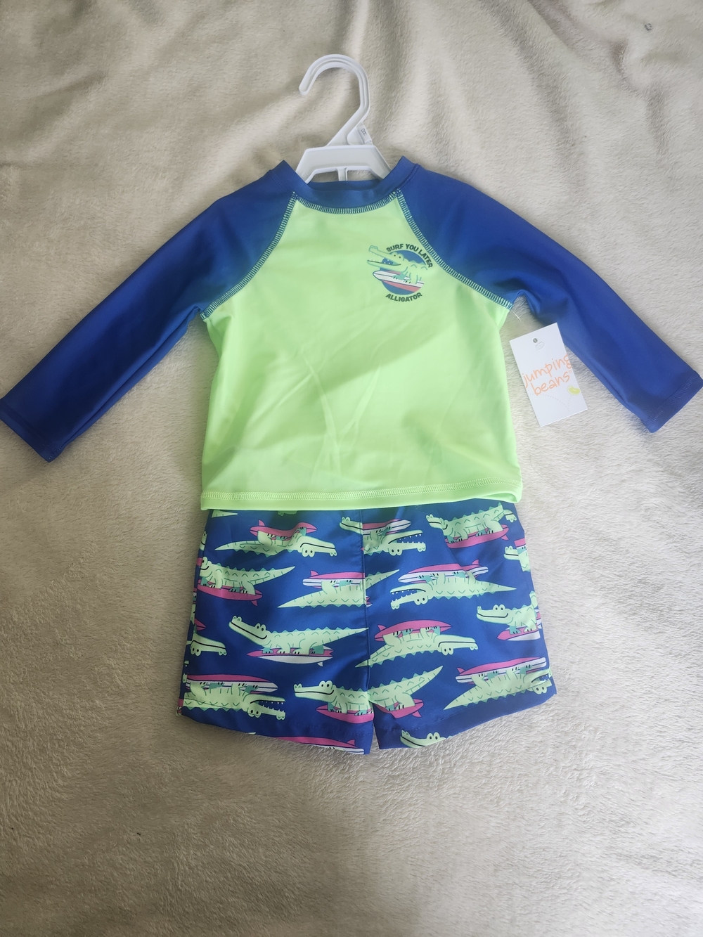 jumping beans Neon Green & Blue Alligator Rashguard Swim Set